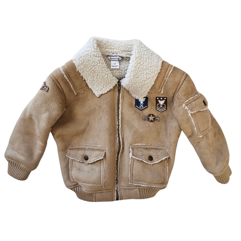Hartstrings  Tan Collared Faux Sherpa  Toddler Boys Longsleeve Bomber Jacket
